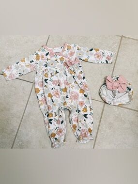 Mud Pie Pink & Mustard Floral Baby Footie